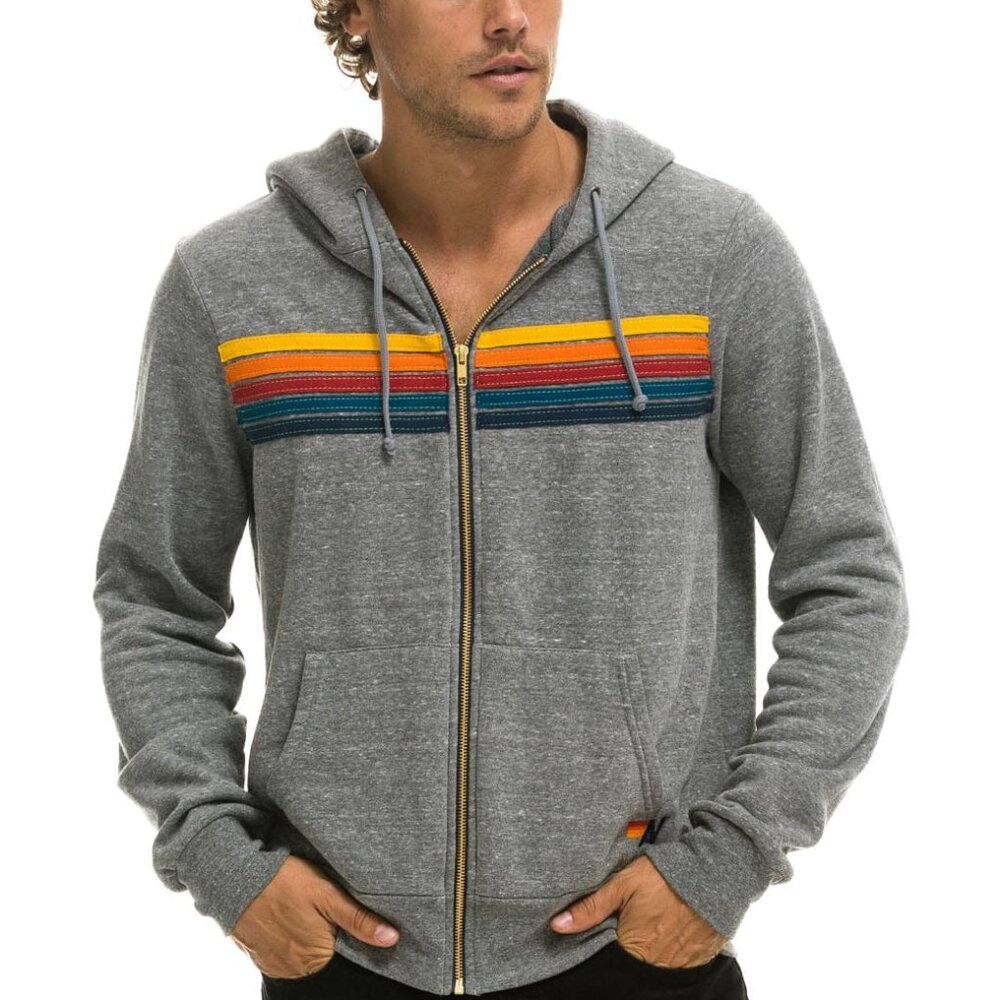 NEW Aviator Nation 5 Stripe Zip Hoodie Sweatshirt Small Heather Grey $196 msrp - Picture 8 of 8